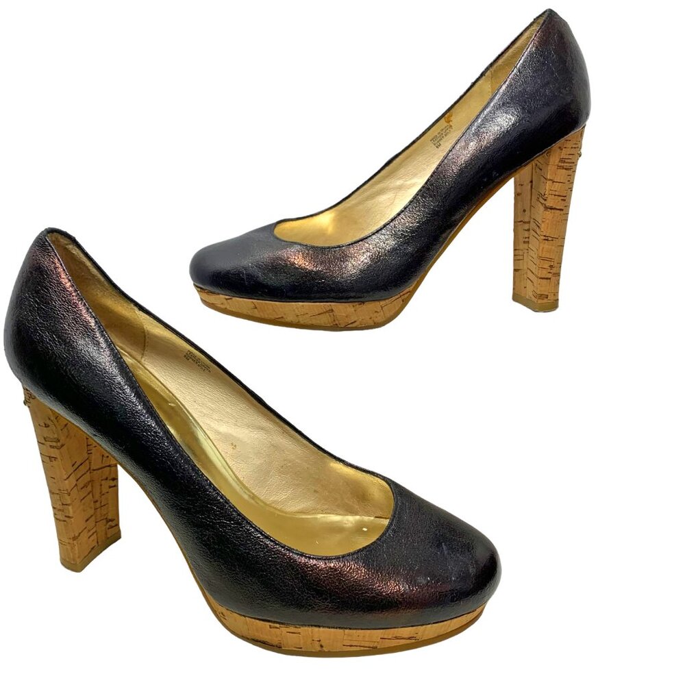 MICHAEL‎ Michael Kors Nash Black Leather Cork Platform Pumps